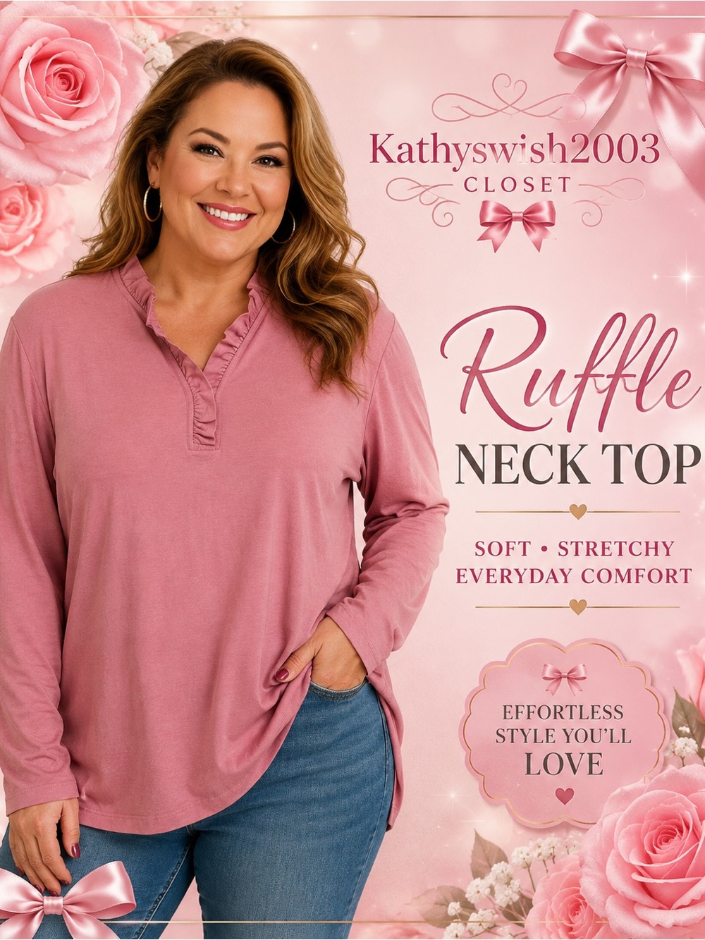 Appleseed's Pink Ruffle-Neck Long Sleeve Tee